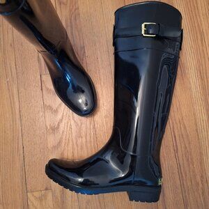 L Ralph Lauren Rossalyn II Tall Knee High Rain Boots Womens Size 5B Black Garden